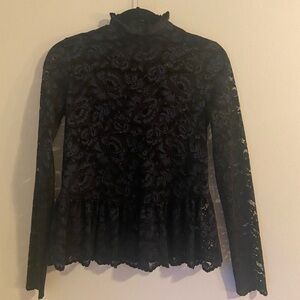 All Saints Black Lace Long Sleeve Blouse